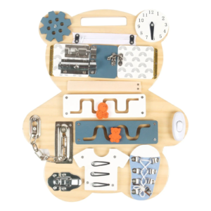 Ξύλινο εκπαιδευτικό παιχνίδι, πίνακας δραστηριοτήτων με Αρκουδάκι